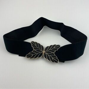 Vintage Stretch Belt Black with Four Leaf Clasp Adjustable Length